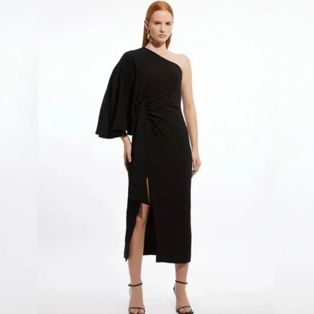 Karen Millen Drape Sleeve One Shoulder Tailored Dress black size 10